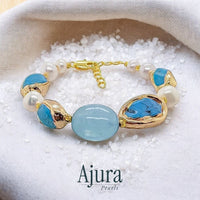 Aquamarine & Turquoise Pearl Bracelet - Styled - Ajura Pearls