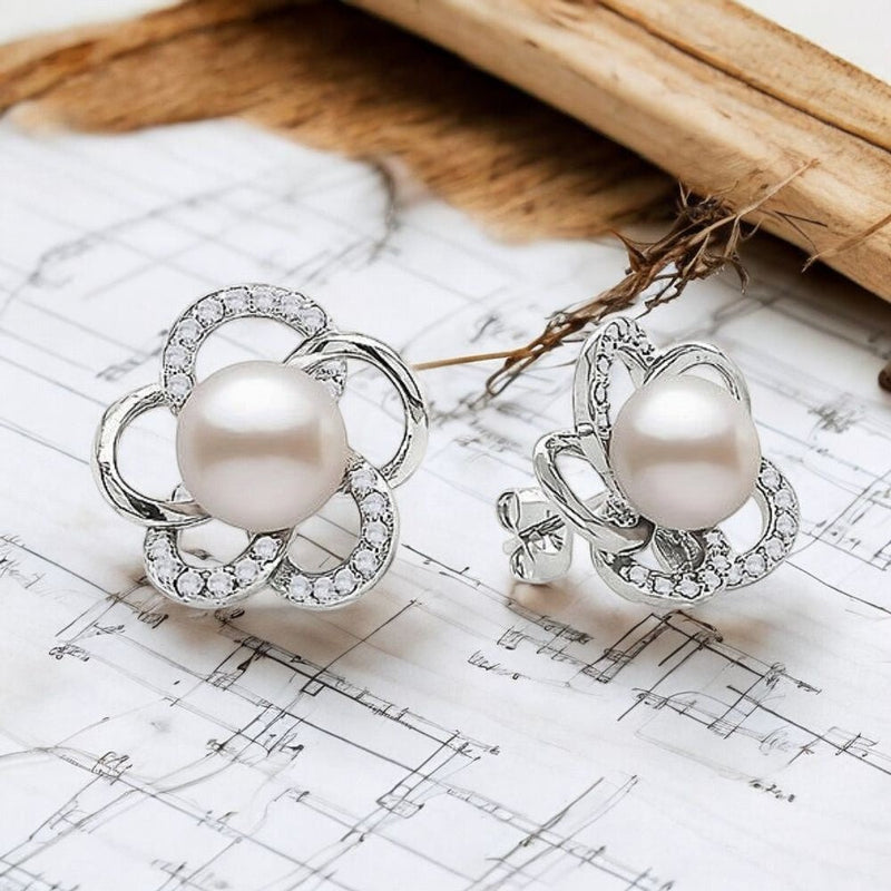 Angel Flower Pearl Studs - Styled - Ajura Pearls