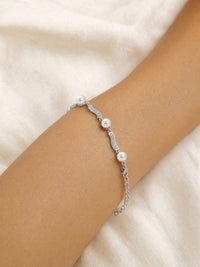 925 Silver Meridian Pavé Pearl Bracelet — worn for scale