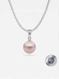 Round Pearl on 925 Silver Chain 8–9mm — Peach