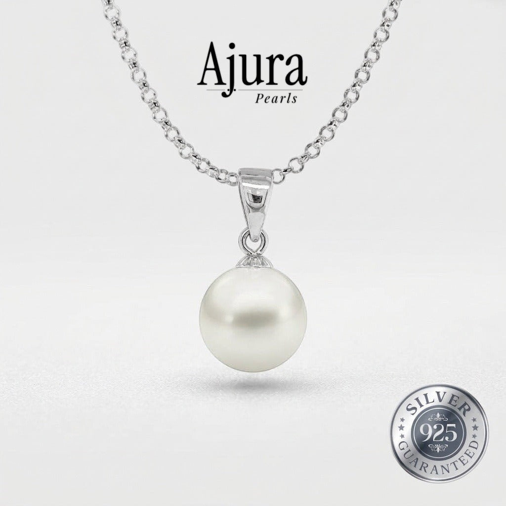 Ajura Pearls 8-9mm round peach freshwater pearl pendant on a 925 sterling silver chain.