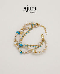 Triple Strand Pearl & Turquoise Bracelet