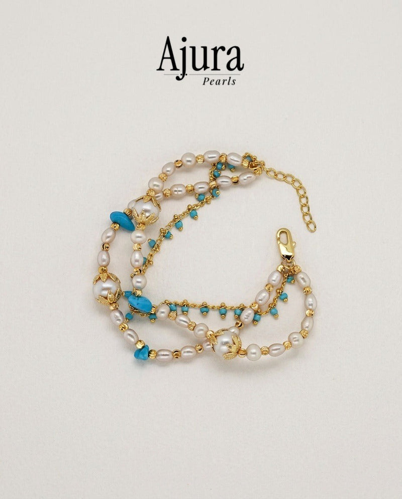 Triple Strand Pearl & Turquoise Bracelet
