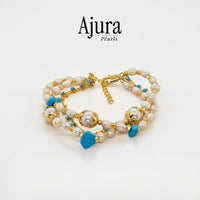 Triple Strand Pearl & Turquoise Bracelet