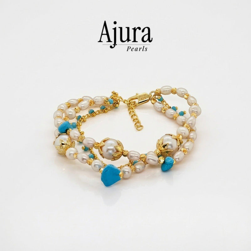 Triple Strand Pearl & Turquoise Bracelet