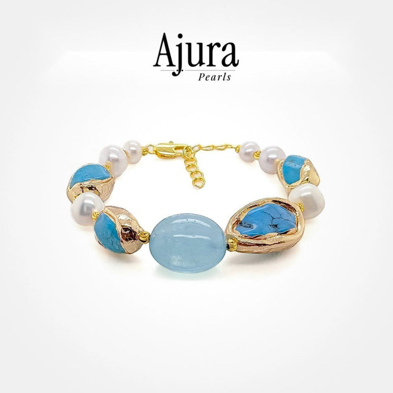 Aquamarine & Turquoise Pearl Bracelet