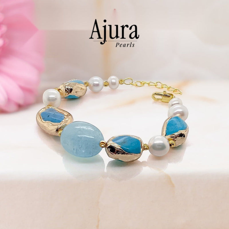 Aquamarine & Turquoise Pearl Bracelet