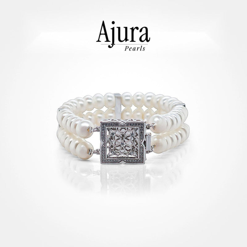 Dual Strand Corn Pearl Bracelet — Black / 8.5