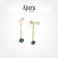 Two Way Double Pearl Earring White & Black