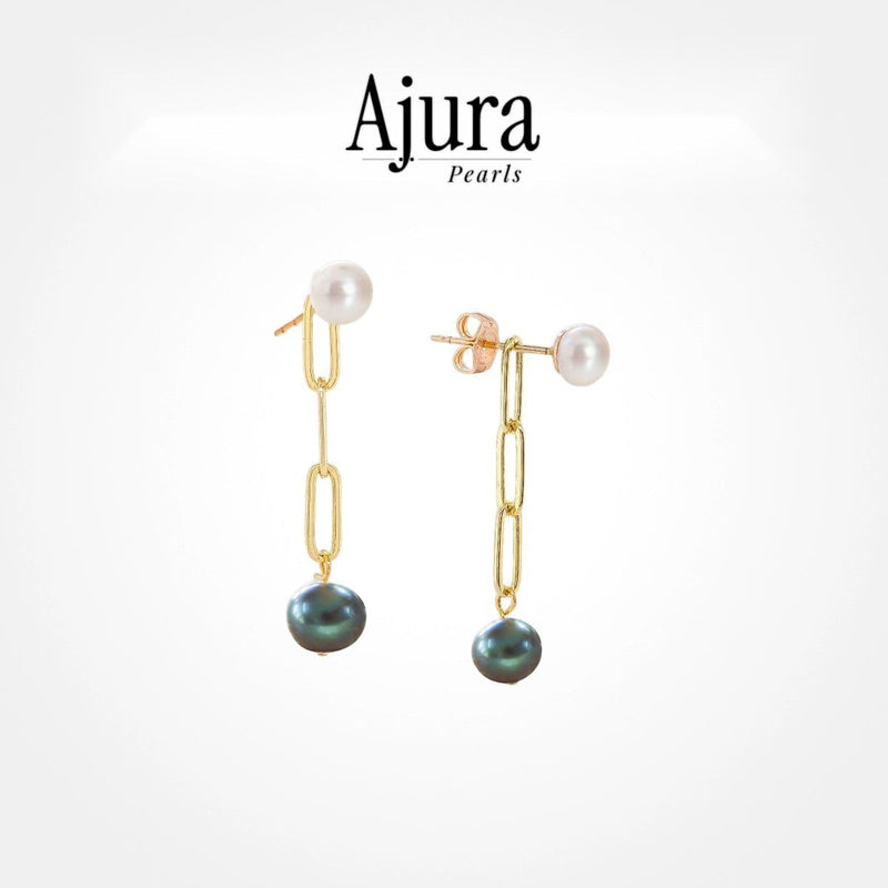 Two Way Double Pearl Earring White & Black