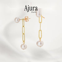 Link Chain Pearl Necklace & Earrings Set Black & White