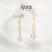 Link Chain Pearl Necklace & Earrings Set Black & White