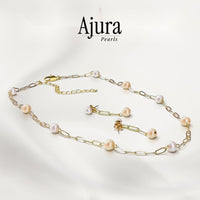 Link Chain Pearl Necklace & Earrings Set Black & White