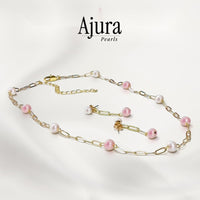 Link Chain Pearl Necklace & Earrings Set Black & White