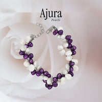 Ajura Pearls dual twisted baroque freshwater pearl bracelet in white and green, 5-6mm pearls with silver clasp.
