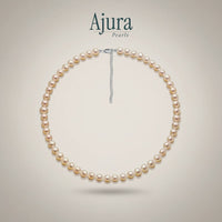 Ajura Pearls peach off-round freshwater pearl choker necklace, 6-7mm pearls, 38cm length with extension.