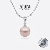 Ajura Pearls 8-9mm round peach freshwater pearl pendant on a 925 sterling silver chain.
