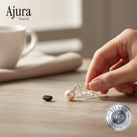 Ajura Pearls peach freshwater pearl pendant on a 925 sterling silver chain. 8-9mm round pearl.