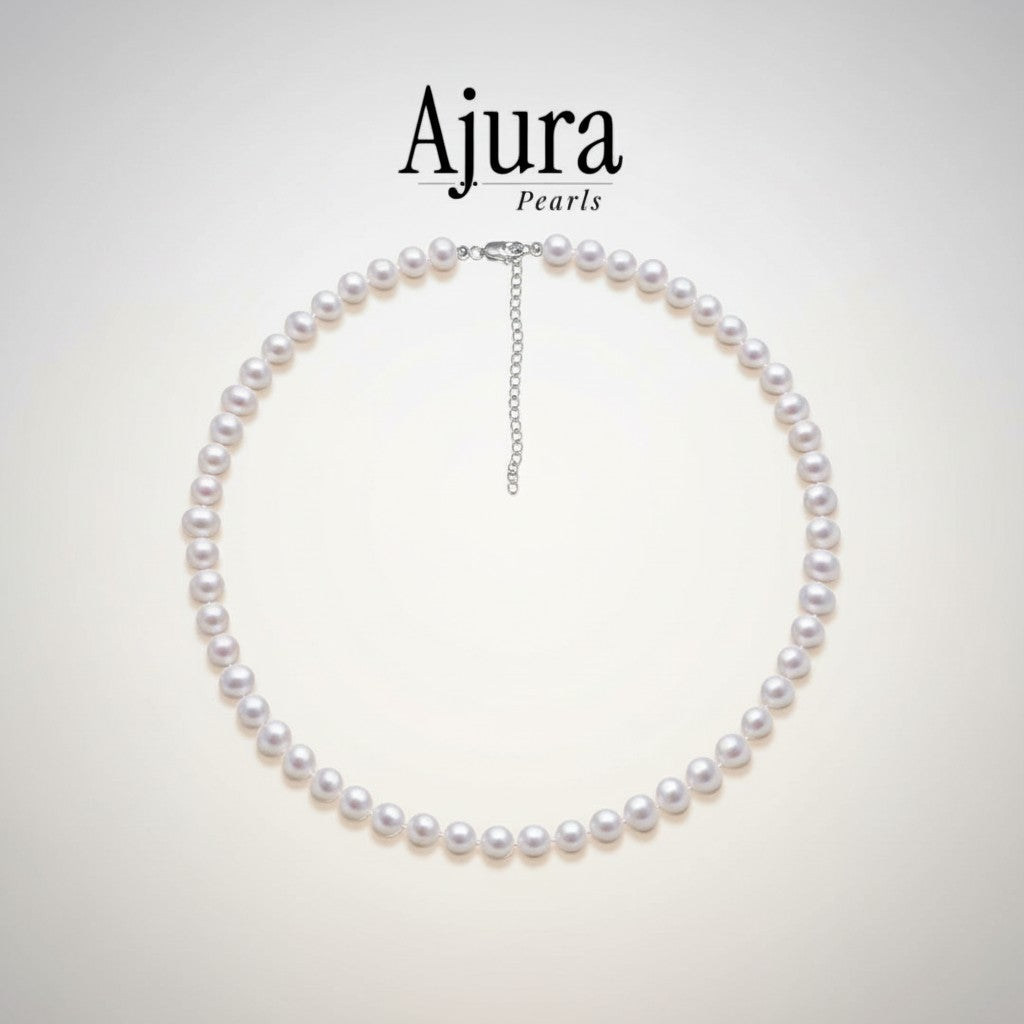 Ajura Pearls peach off-round freshwater pearl choker necklace, 6-7mm pearls, 38cm length with extension.