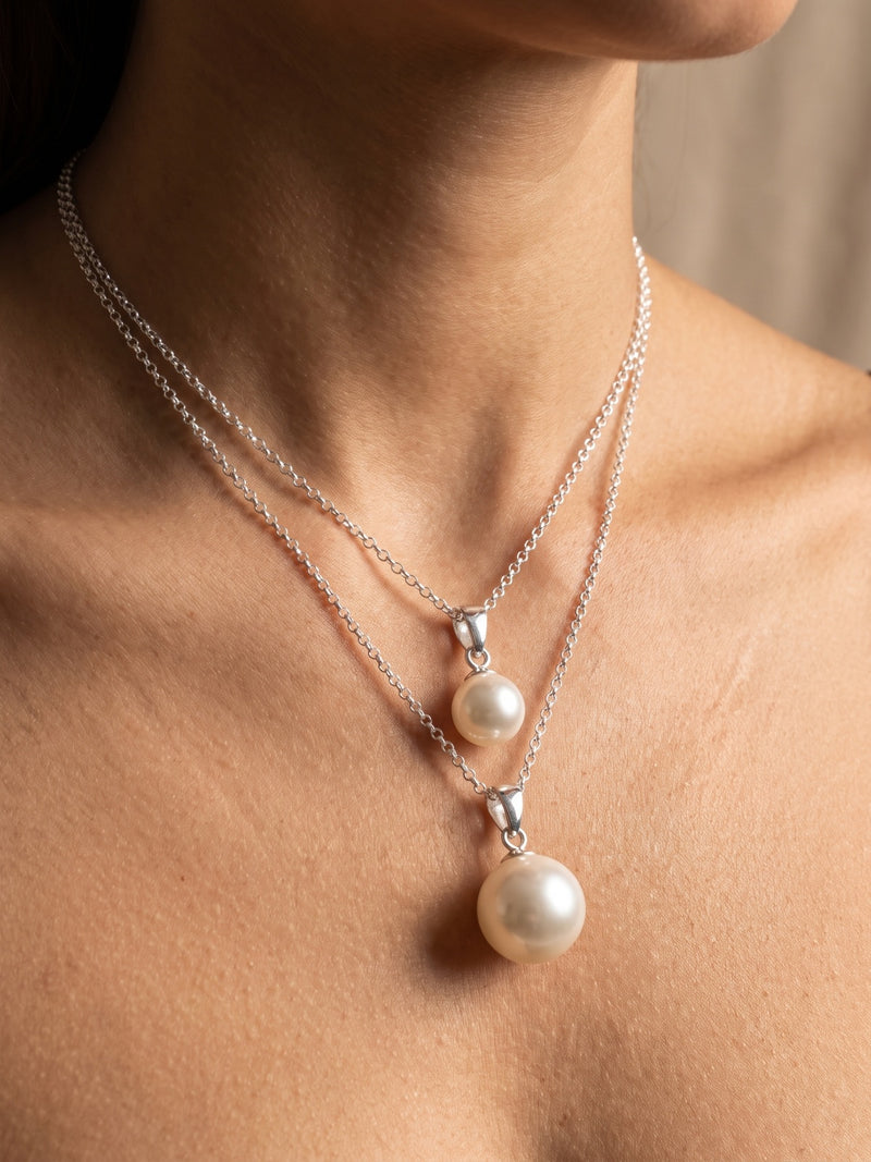 Round Pearl on 925 Silver Chain 8-9mm — worn for scale